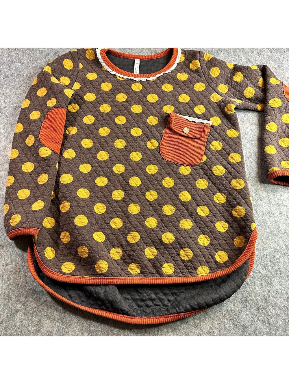 Quilted Polka Dot Pullover Soft Academia Lace Cozy Cottagecore Womens M/L